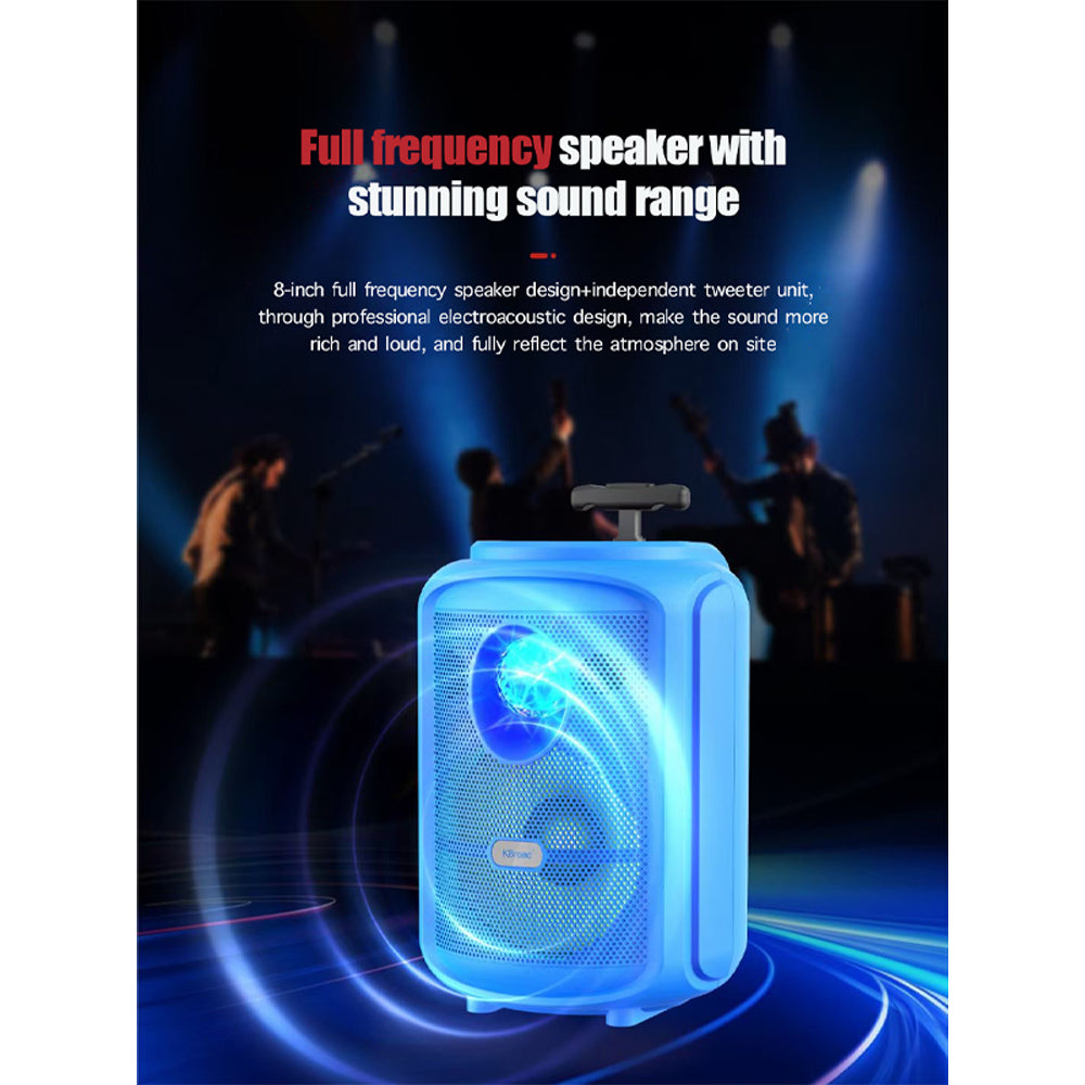 Coluna Vermelha KTS-2111 Bluetooth Alto-falante com Microfone sobre Rodas 2400mah ao ar livre portátil RGB Led de 8 polegadas sem fio
