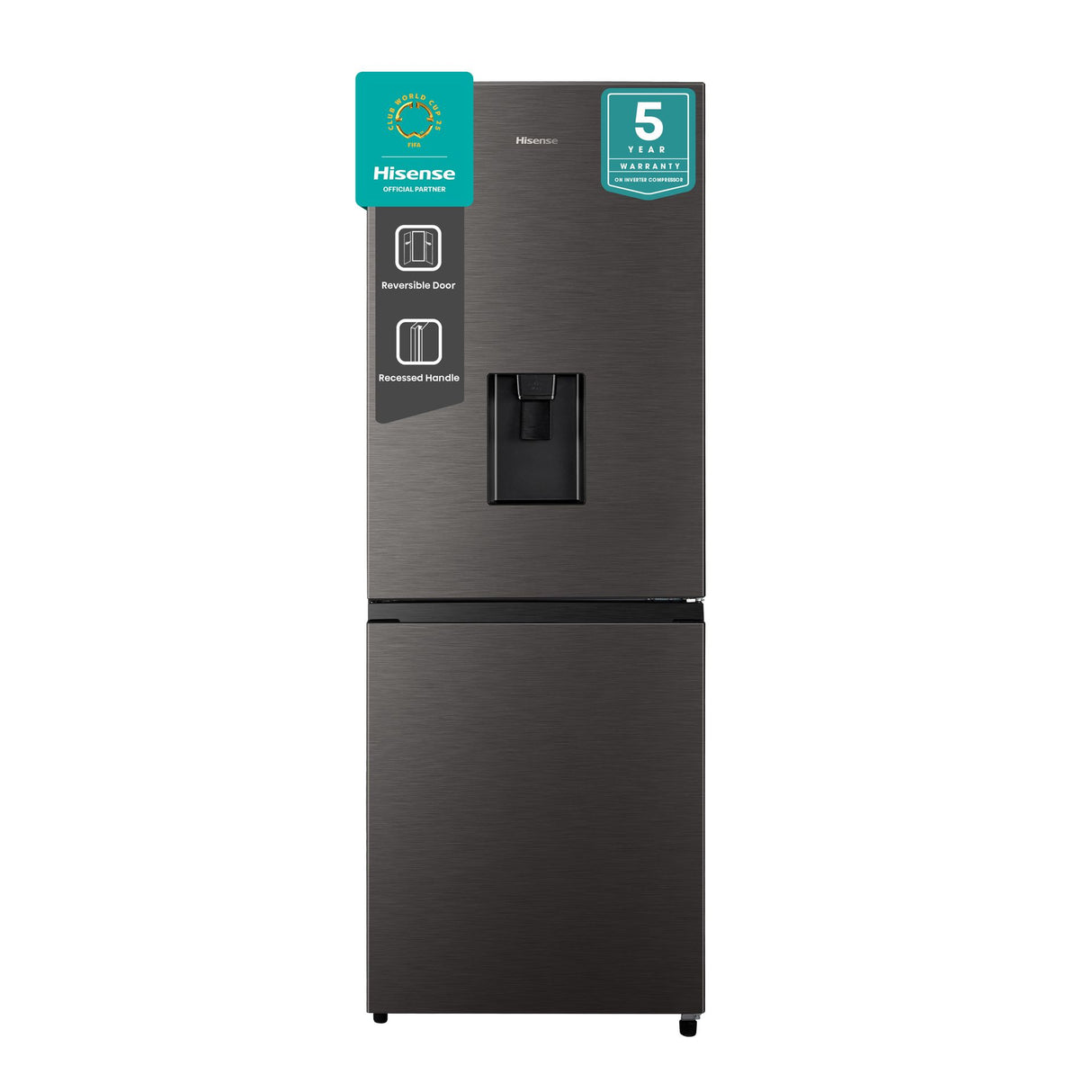 Frigorífico Combinado Hisense 222L Inox – Dispensador de Água, No Frost, Classificação F – Modelo H310BIT-WD