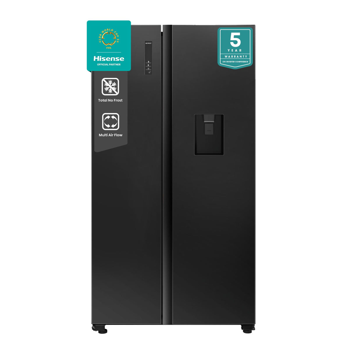 Frigorífico Hisense Side by Side 514L Inox – Dispensador de Água, Multi Air Flow, No Frost – Modelo H670SMIB