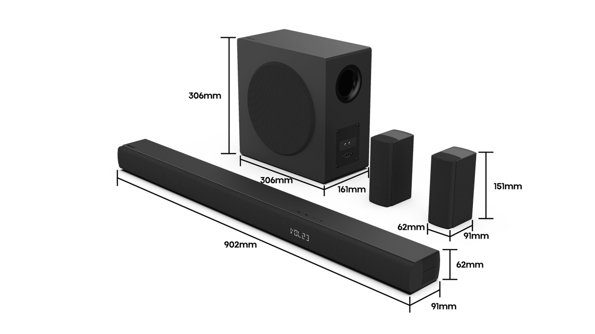 Soundbar Hisense HS5100 5.1 Canais 540W – Subwoofer Sem Fios, HDMI ARC, DTS Virtual:X, Bluetooth