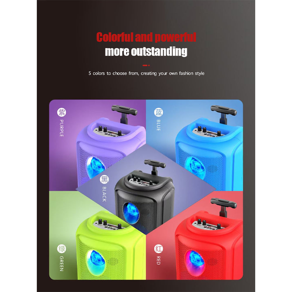 Coluna Vermelha KTS-2111 Bluetooth Alto-falante com Microfone sobre Rodas 2400mah ao ar livre portátil RGB Led de 8 polegadas sem fio