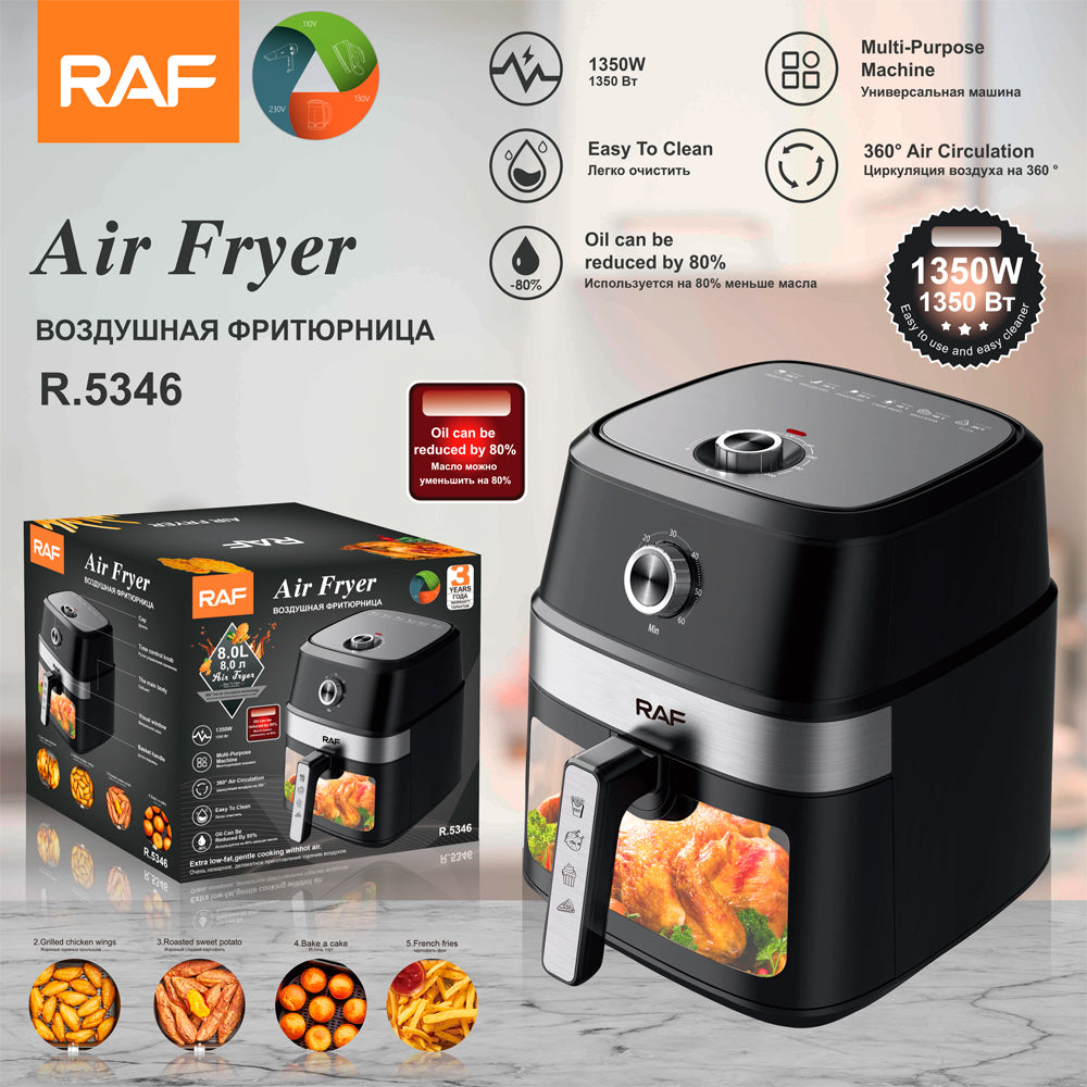 RAF Air Fryer 8L de grande capacidade 1350W sem óleo digital com janela visível para casa