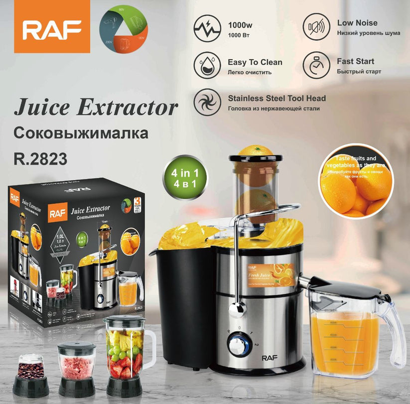 RAF R.2823 4 EM 1 Extrator de Espremedor de Aço Inoxidável, Liquidificador, Moedor, Picador & Triturador de Gelo para Smoothie - 1000W