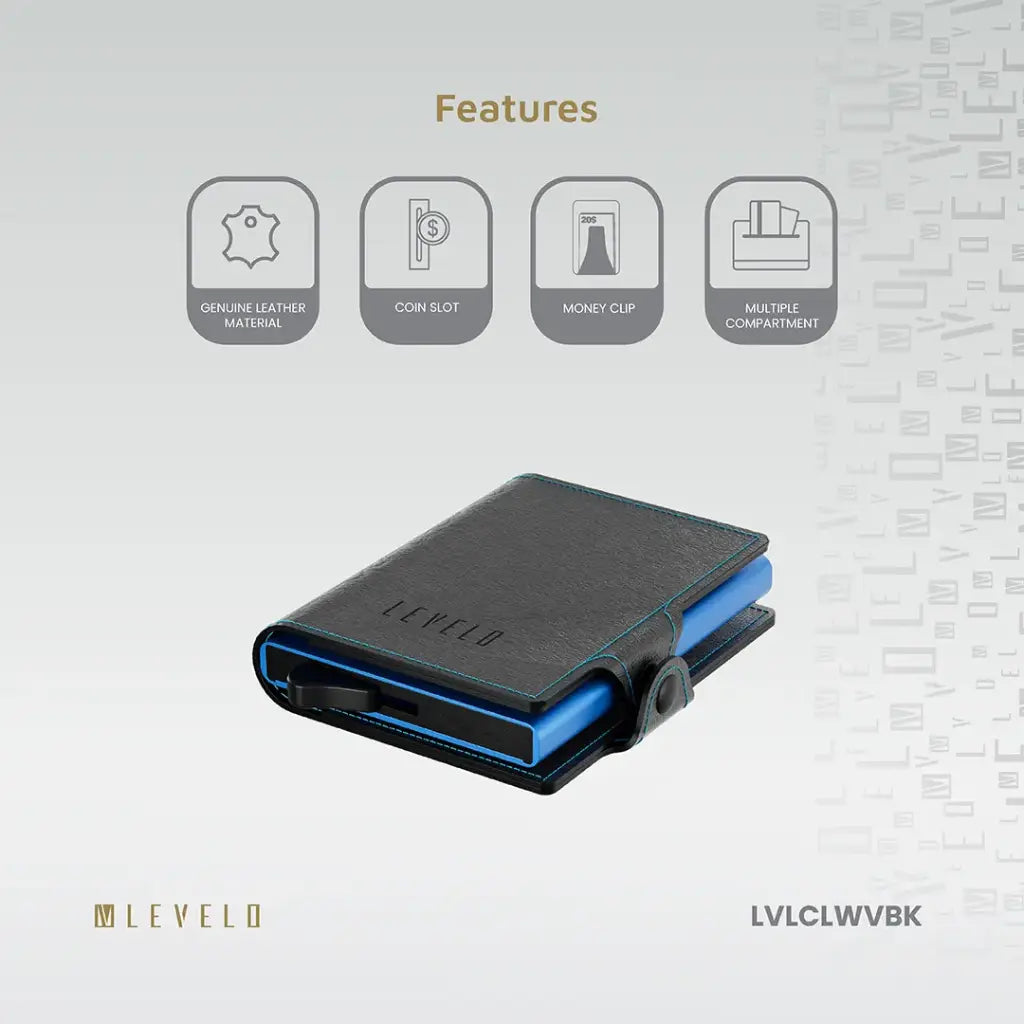 Carteira de Couro Genuíno Levelo Cache - Preto