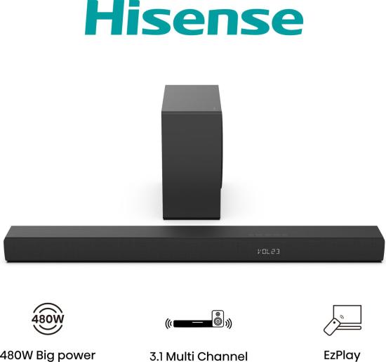 Soundbar Hisense HS3100 3.1 Canais com Subwoofer 480W – HDMI ARC, Bluetooth, DTS Virtual:X – Modelo HS3100
