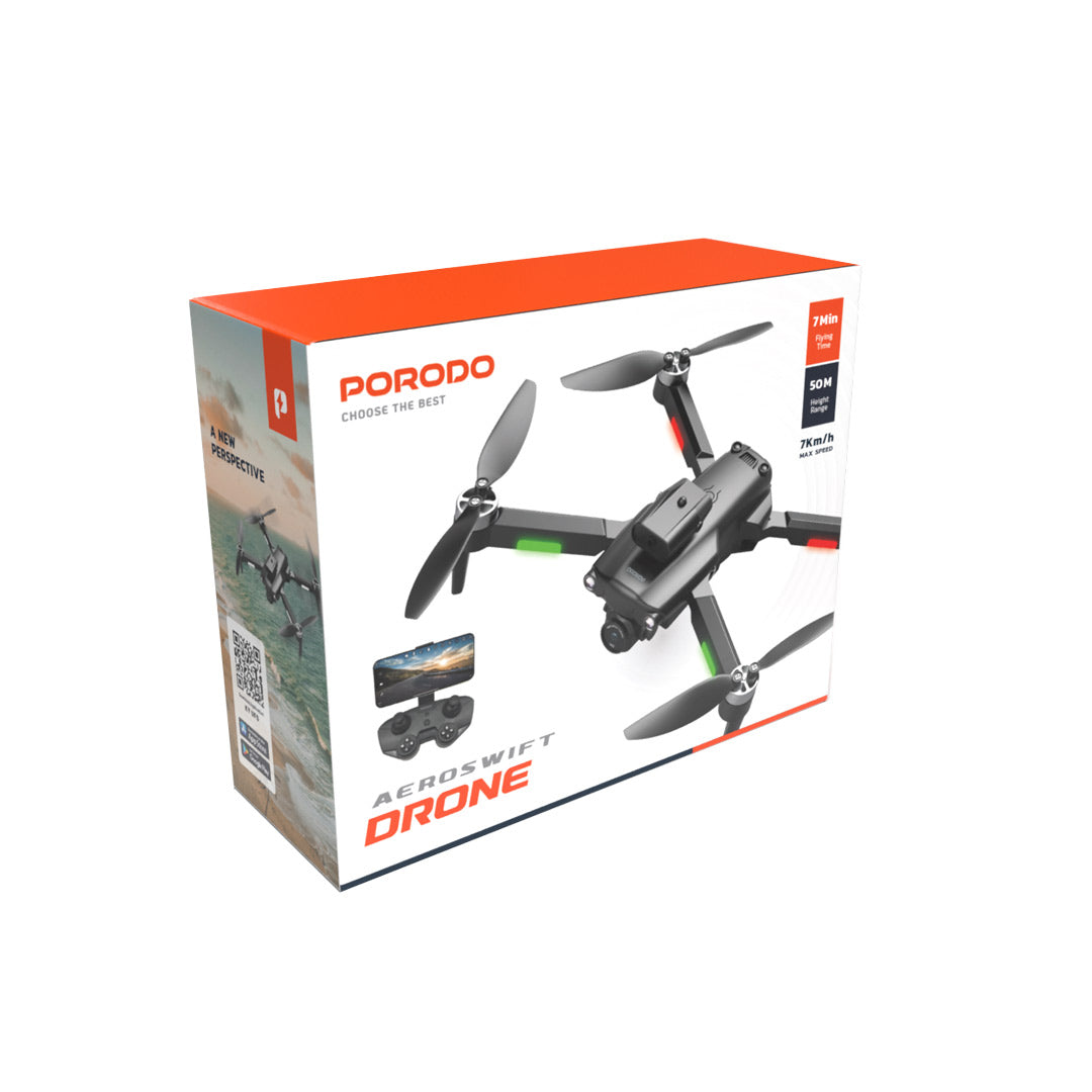 Porodo RC Drone – Drone Dobrável com Motor Brushless e Evitamento de Obstáculos – Preto