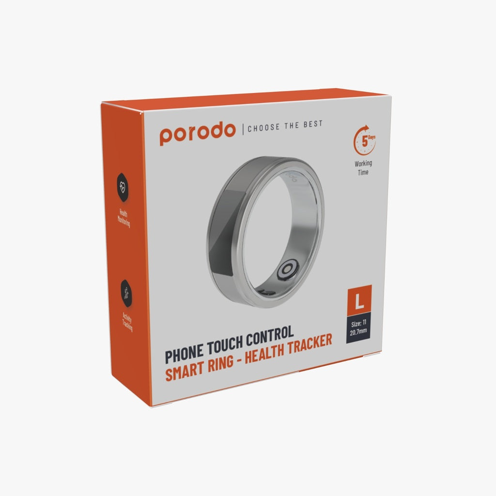 Porodo Smart Ring Lady – Tamanho 9 com Função Touch – Prateado