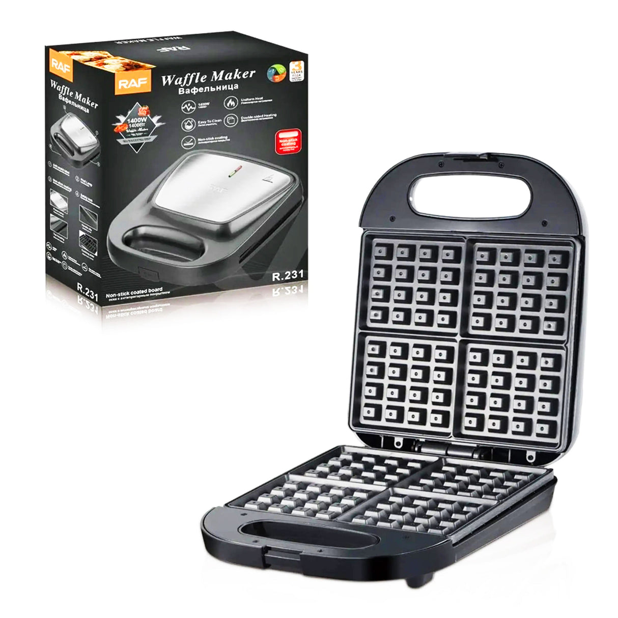 Máquina de fazer waffles (galetes) 4 fatias Máquina de waffle elétrica R.231 RAF