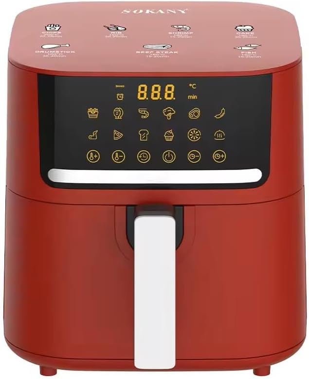 Sokany | Fritadeira a Ar Digital, 6.5 Litros, 1800 Watt, Vermelho- SK10046