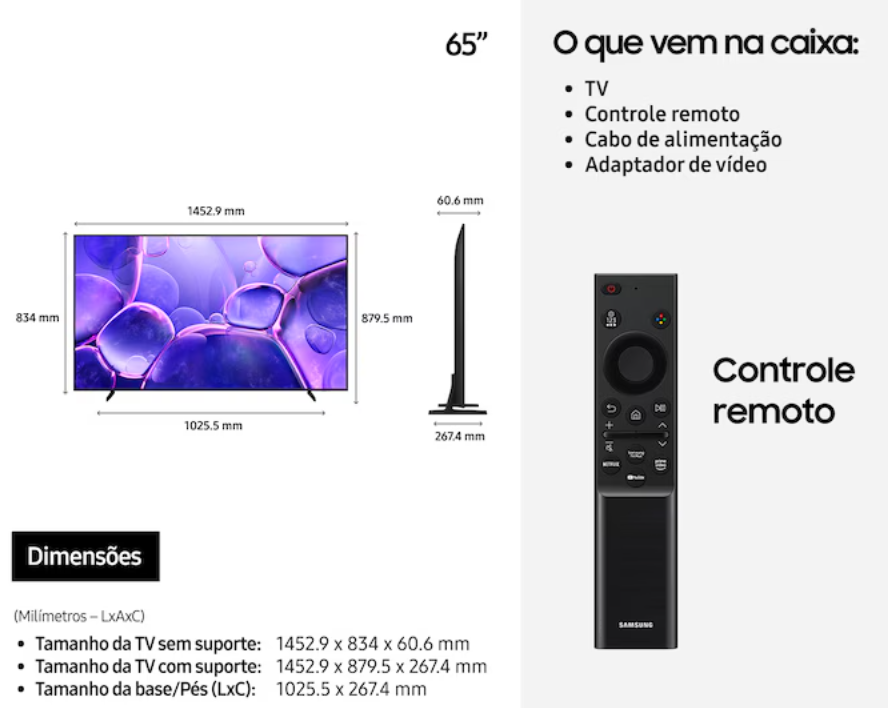 TV SAMSUNG 65" Crystal UHD 4K FLAT SMART TV U8000 (2025) EG