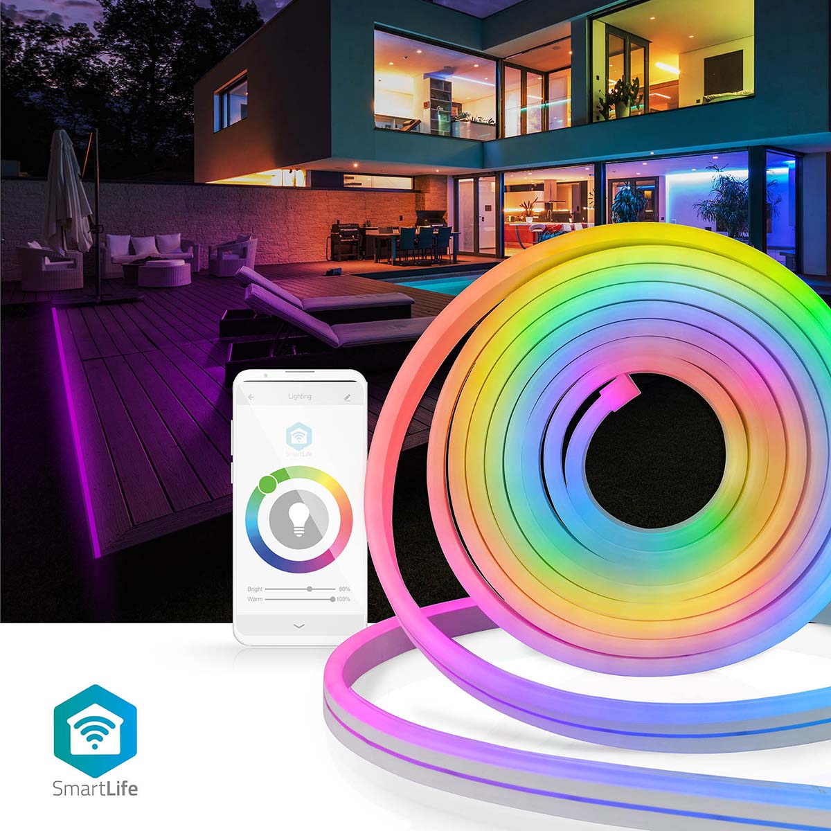 FITA LED NÉON 5M NEDIS SMARTLIFE RGB – ILUMINAÇÃO COLORIDA E CONTROLE VIA WIFI PARA AMBIENTES MODERNOS