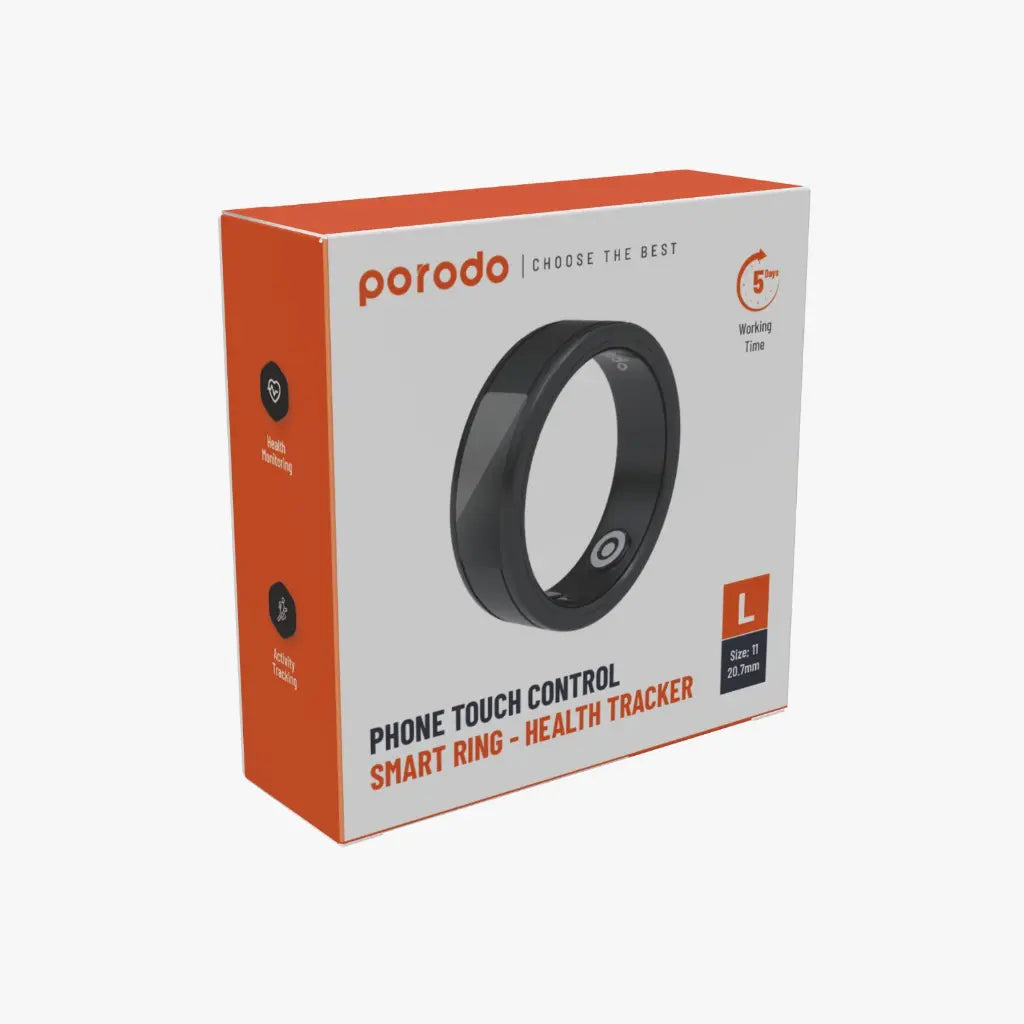 Porodo Smart Ring – Tamanho 11 com Função Touch – Preto