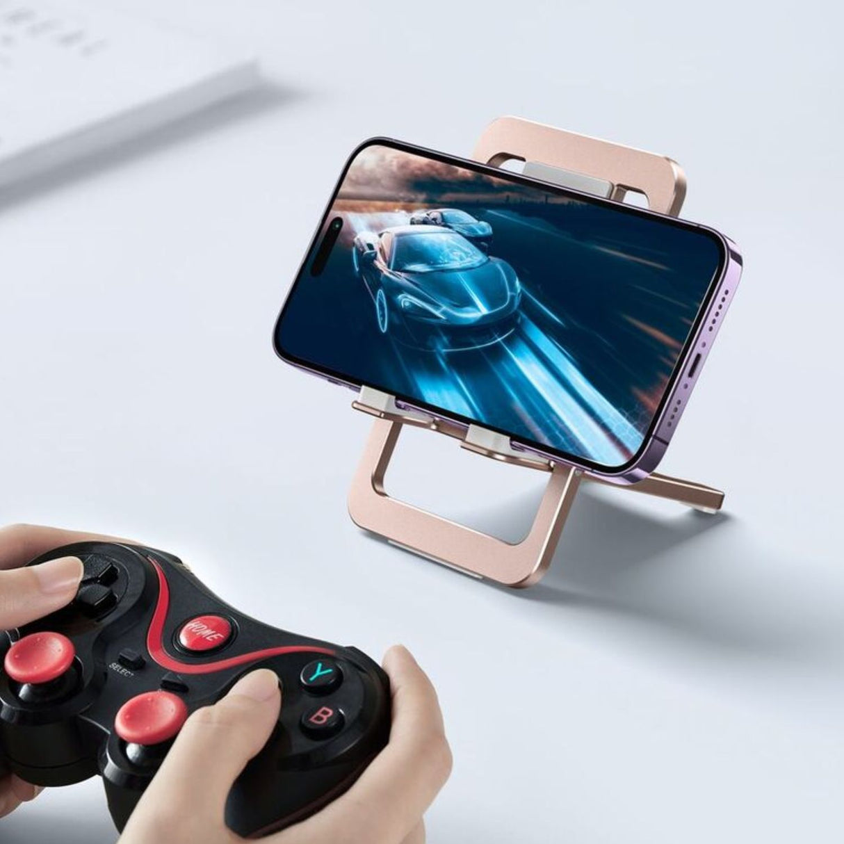 Suporte de Telefone Dobrável de Alumínio e Silicone Levelo Airlift, Design Fino e Leve, Material Forte e Durável - Rosa