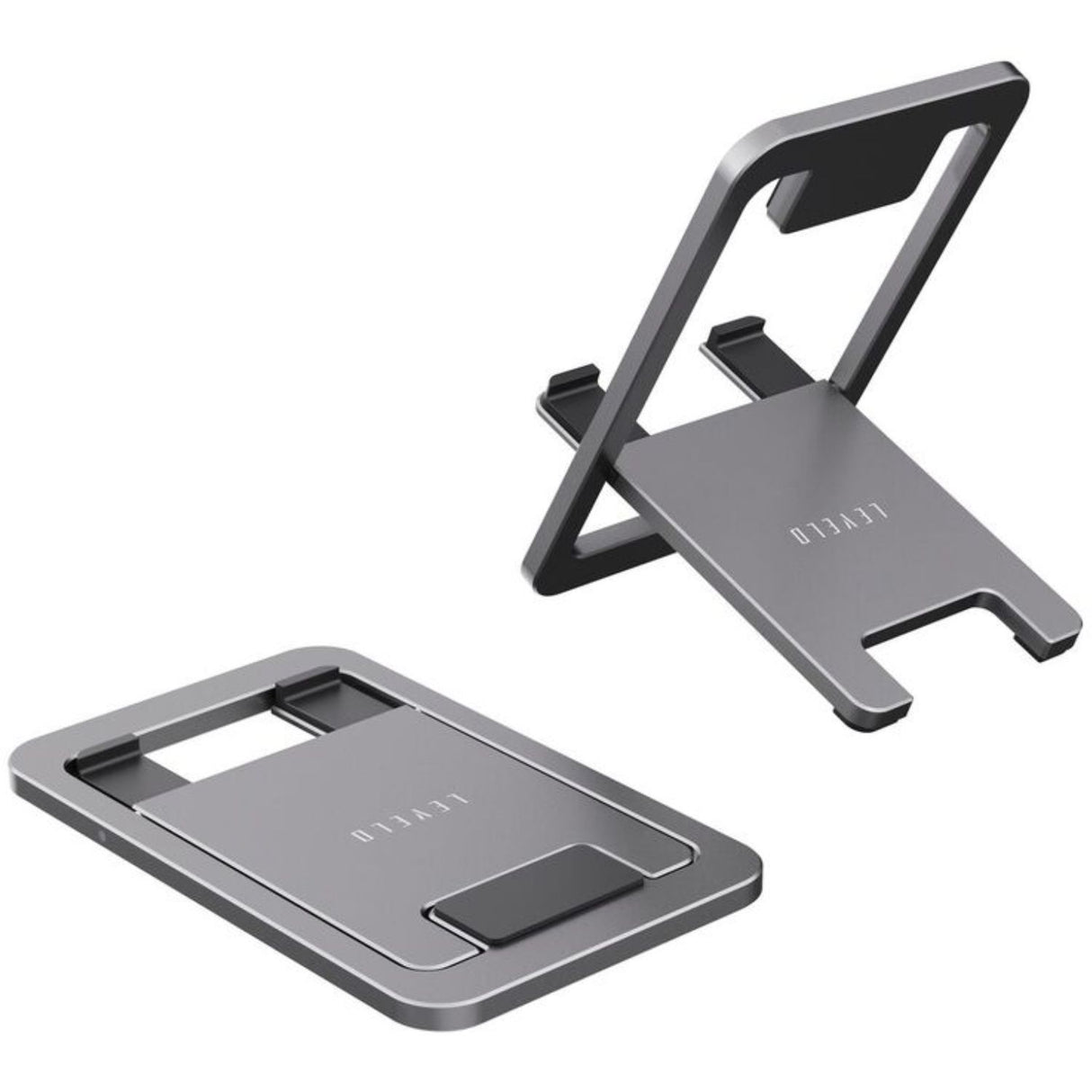 Suporte de Telefone Dobrável de Alumínio e Silicone Levelo Airlift, Design Fino e Leve, Material Forte e Durável - Cinza