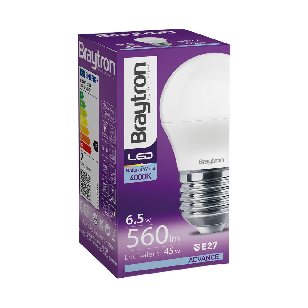 Lâmpada LED Esférica 6,5W E27 4000K Braytron