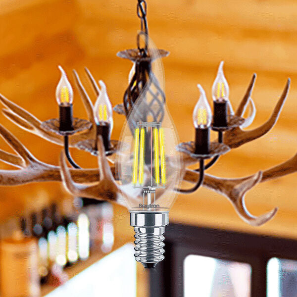 Lâmpada LED Chama Transparente E14 6W 3000K 630lm C35T Braytron – Luz Quente