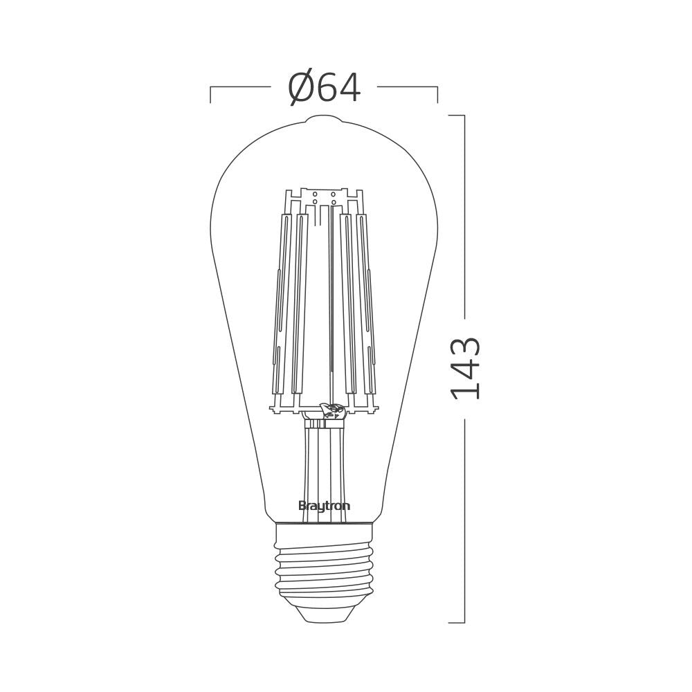 Lâmpada LED Filamento ST64 6W E27 2200K Âmbar Braytron – Vintage e Aconchegante