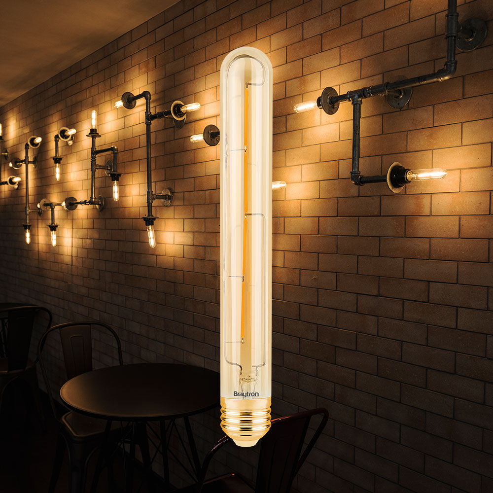 Lâmpada LED Filamento Tubular T30 6W E27 2200K Âmbar Braytron – Design Clássico para Decoração Retrô