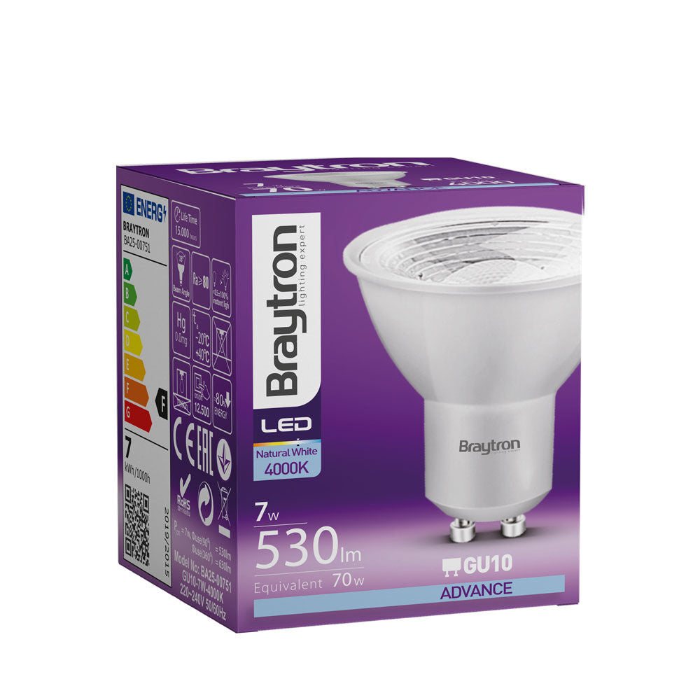 Lâmpada LED Spot 7W GU10 3D 6500K Braytron