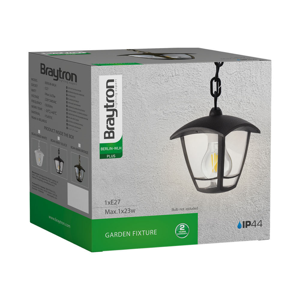 Luminária de Parede Braytron Berlin 800mm Preta 1xE27 IP44 | Iluminação Externa