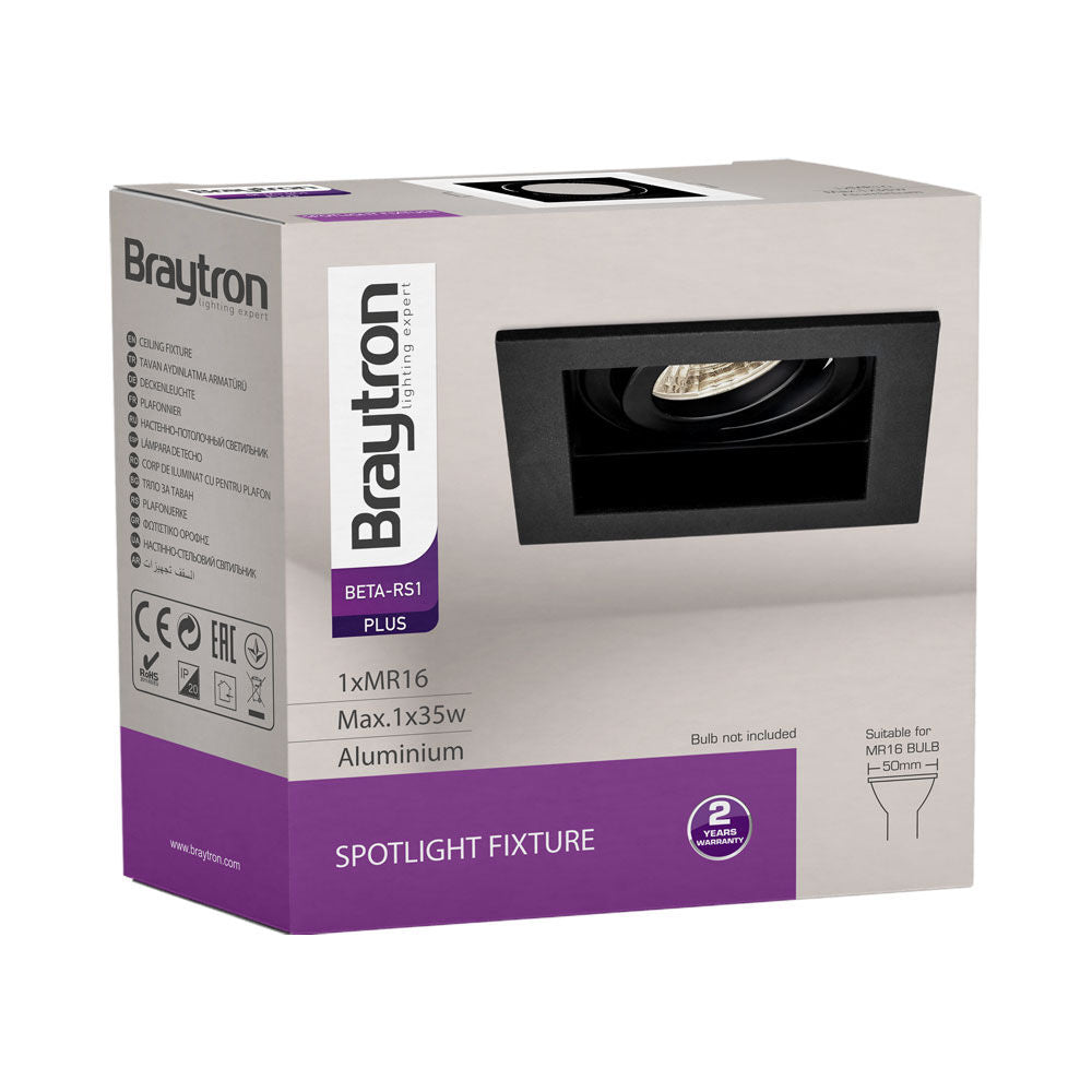 Spot LED Braytron Beta Quadrado 1D Preto | Iluminação Direcionada
