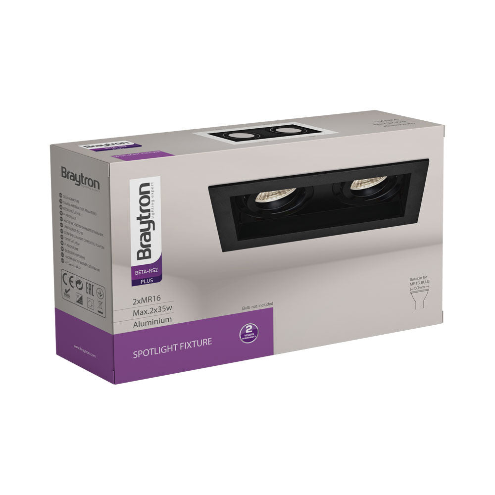 Spot LED Braytron Beta Quadrado 2D Preto | Iluminação Direcionada