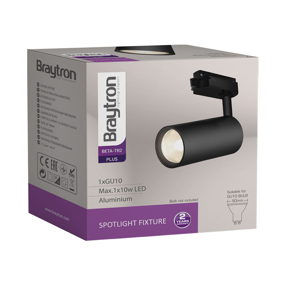Spot LED Braytron Beta TR2 Preto GU10 2WRS para Trilho | Iluminação Direcionada