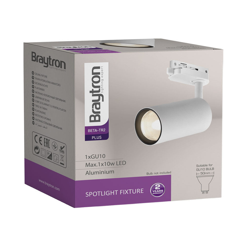 Spot LED Braytron Beta TR2 Branco GU10 2WRS para Trilho | Iluminação Direcionada