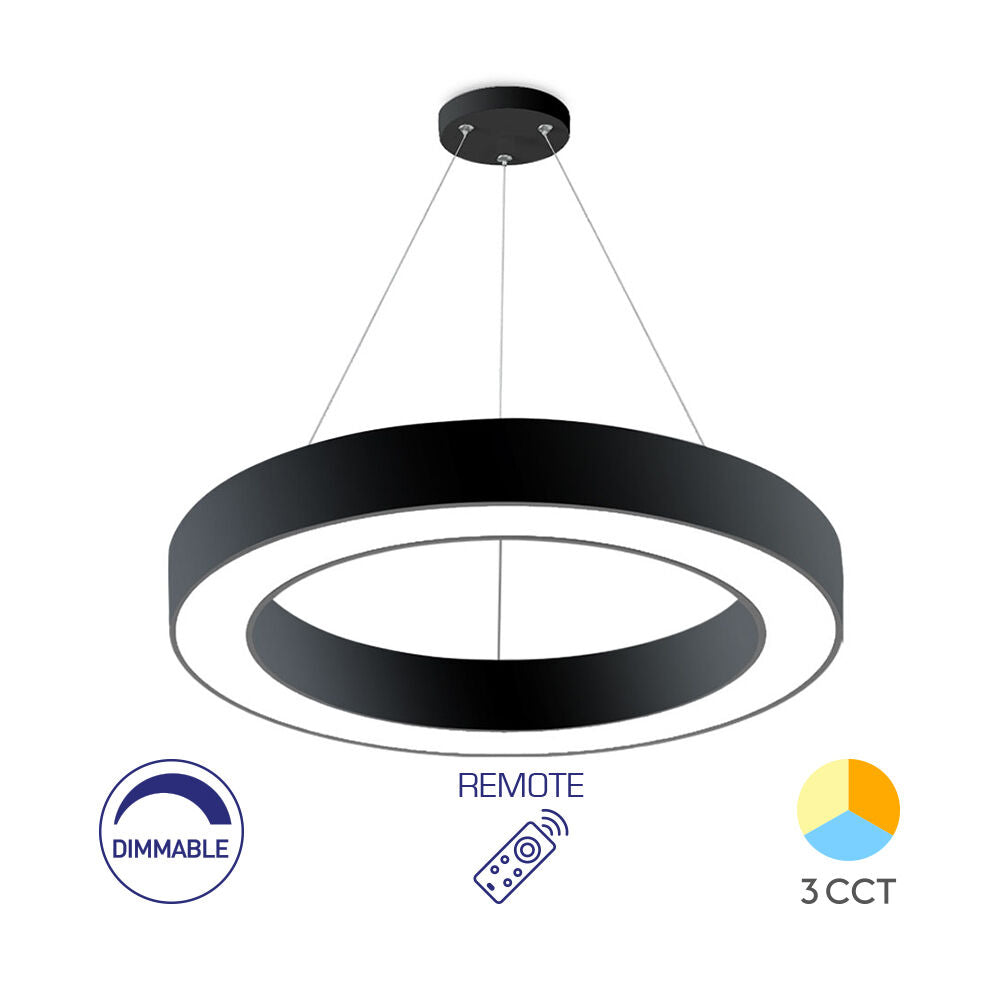 Luminária de Teto Braytron Blade Pendente Redonda 45W Preta com Controle Remoto | Iluminação Regulável