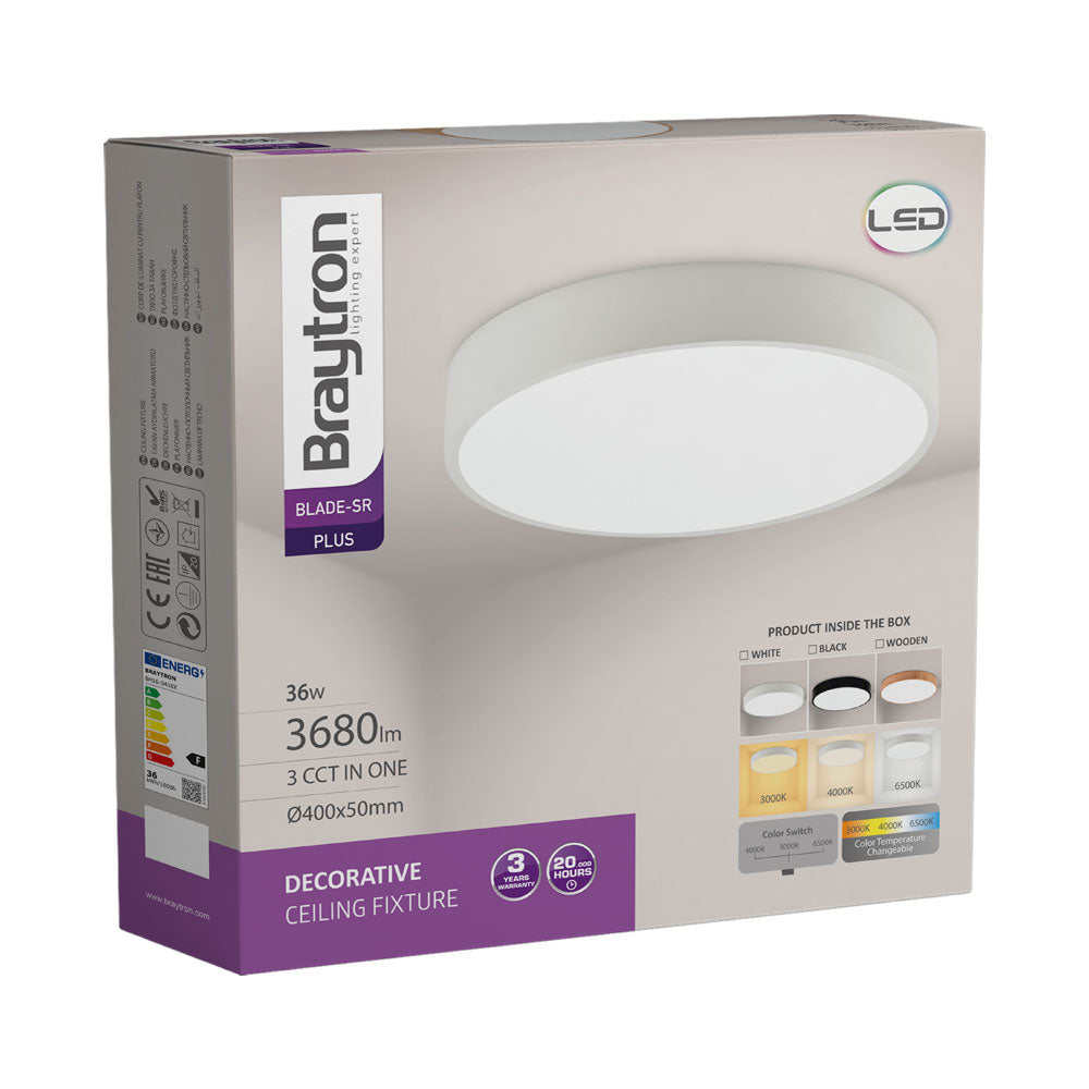 Luminária de Teto Braytron Blade Redonda 36W 3IN1 Madeira | Iluminação Regulável