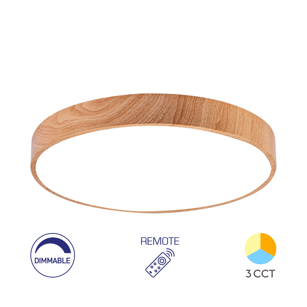 Luminária de Teto Braytron Blade Redonda 45W Madeira com Controle Remoto | Iluminação Regulável