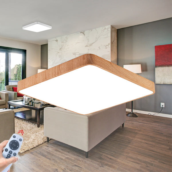 Luminária de Teto Braytron Blade Quadrada 45W Madeira com Controle Remoto | Iluminação Regulável