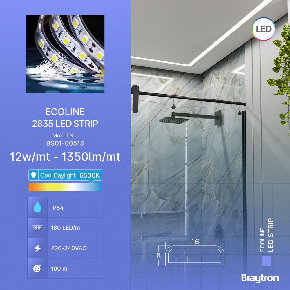 Fita LED Braytron 180LED 2835 6500K 220V IP54 | Iluminação LED