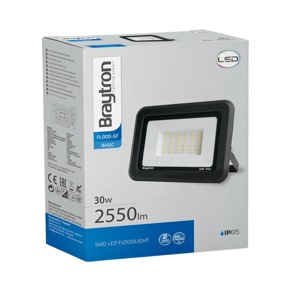 Projetor LED Braytron 30W 3000K | Iluminação Externa à Prova d'Água IP65