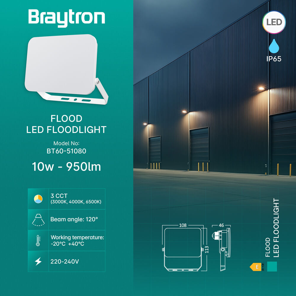 Projetor LED Braytron 100W 3 em 1 | Iluminação Externa IP65 com Múltiplos Temperaturas de Cor