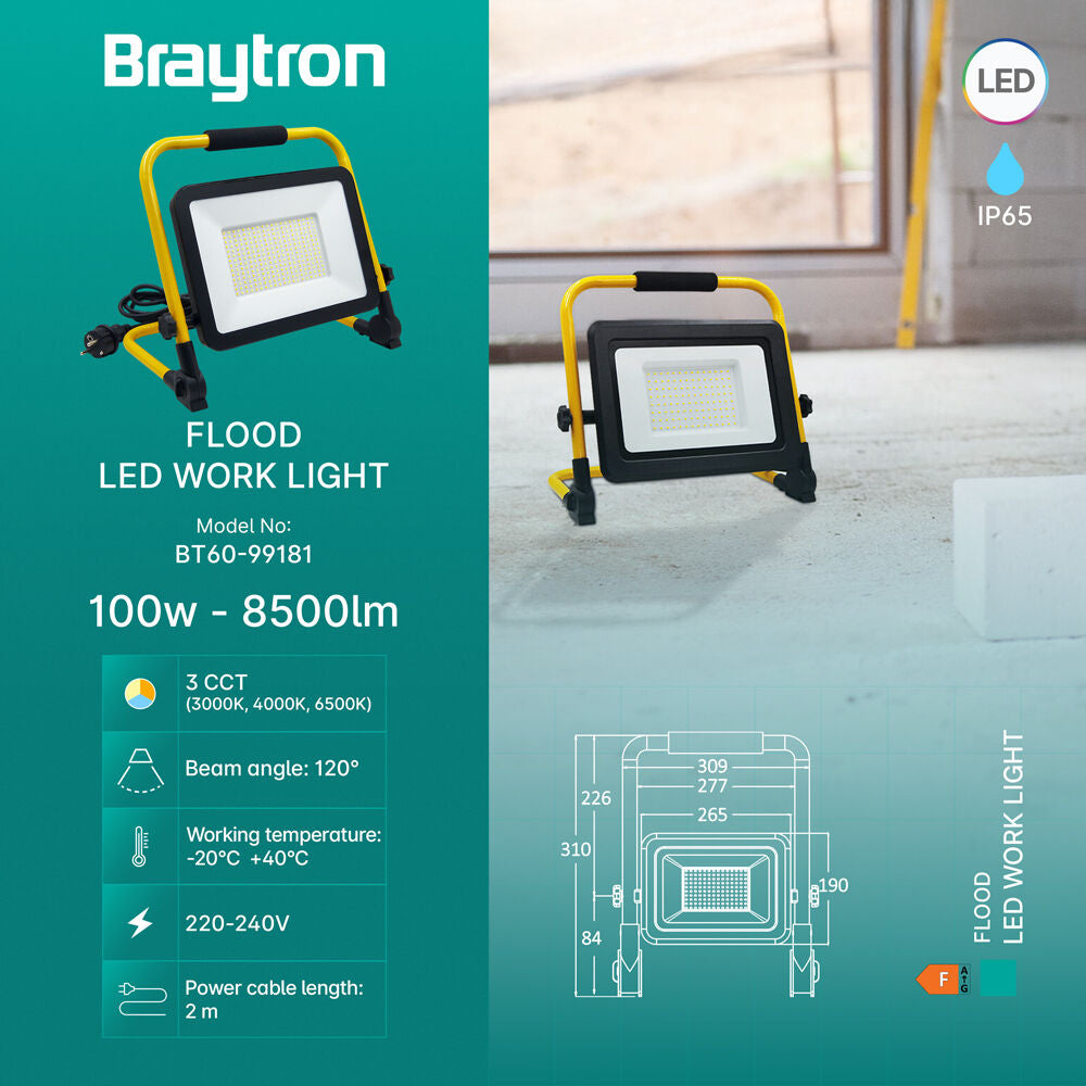 Luminária de Trabalho Braytron 100W 3 em 1 | LED para Uso Profissional com Múltiplos Temperaturas de Cor