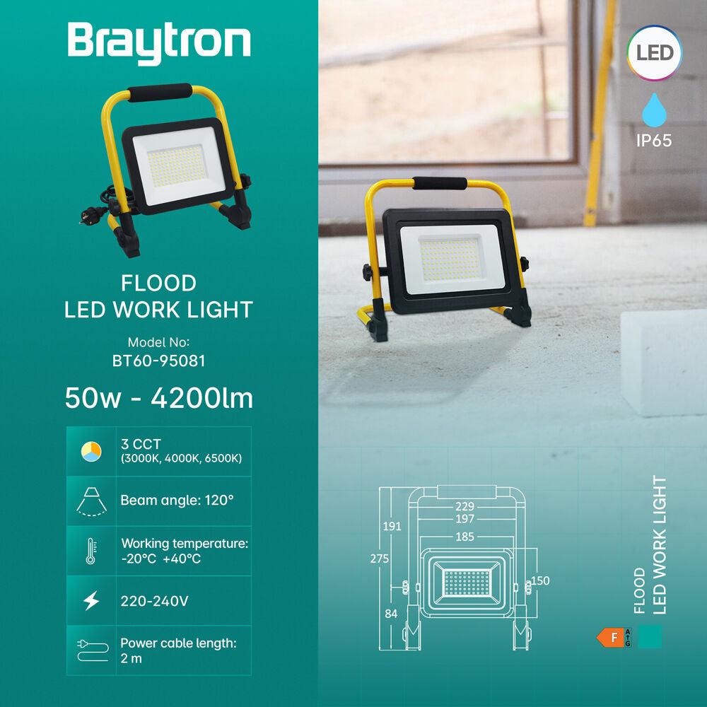 Luminária de Trabalho Braytron 50W 3 em 1 | LED para Uso Profissional com Múltiplos Temperaturas de Cor