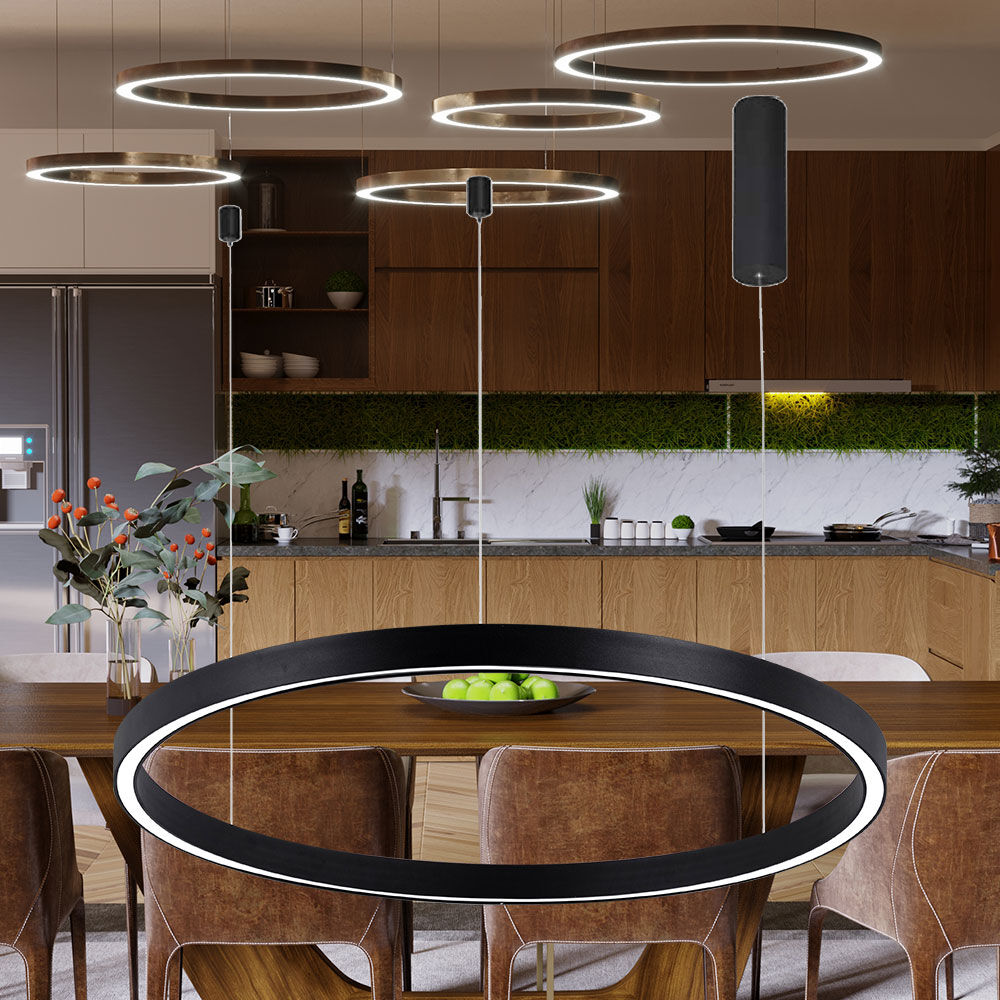 Luminária de Teto Braytron Lina Pendente Redonda 35W Preta 3IN1 | Iluminação Regulável