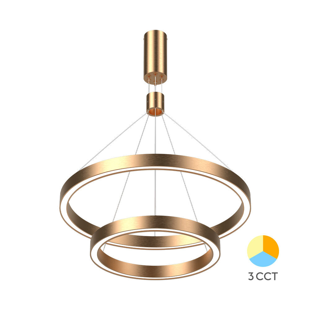 Luminária de Teto Braytron Lina Pendente Redonda 65W Dourada 3IN1 | Iluminação Regulável