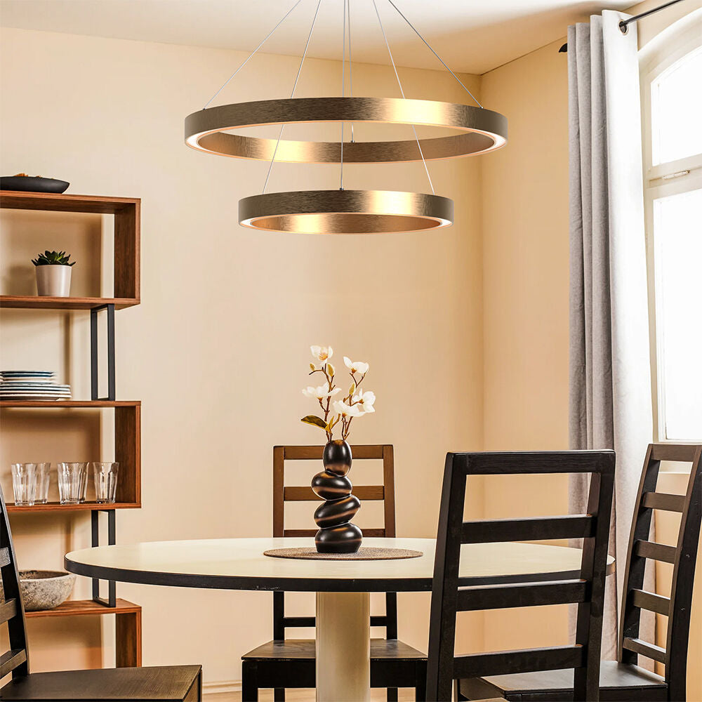 Luminária de Teto Braytron Lina Pendente Redonda 65W Dourada 3IN1 | Iluminação Regulável