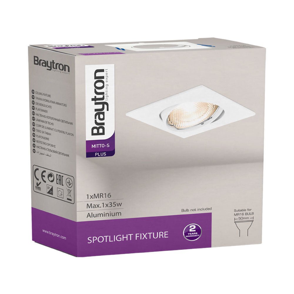 Spot LED Braytron Mitto Quadrado Branco | Iluminação Direcionada