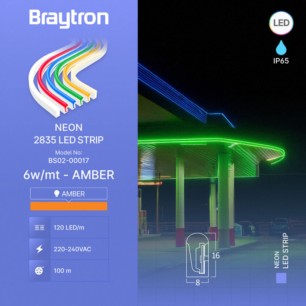 Fita LED Neon Braytron 8x16 220V Âmbar | Iluminação LED Neon