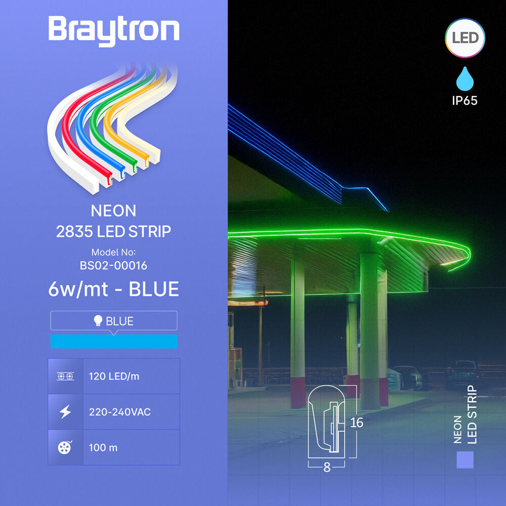 Fita LED Neon Braytron 8x16 220V Azul | Iluminação LED Neon