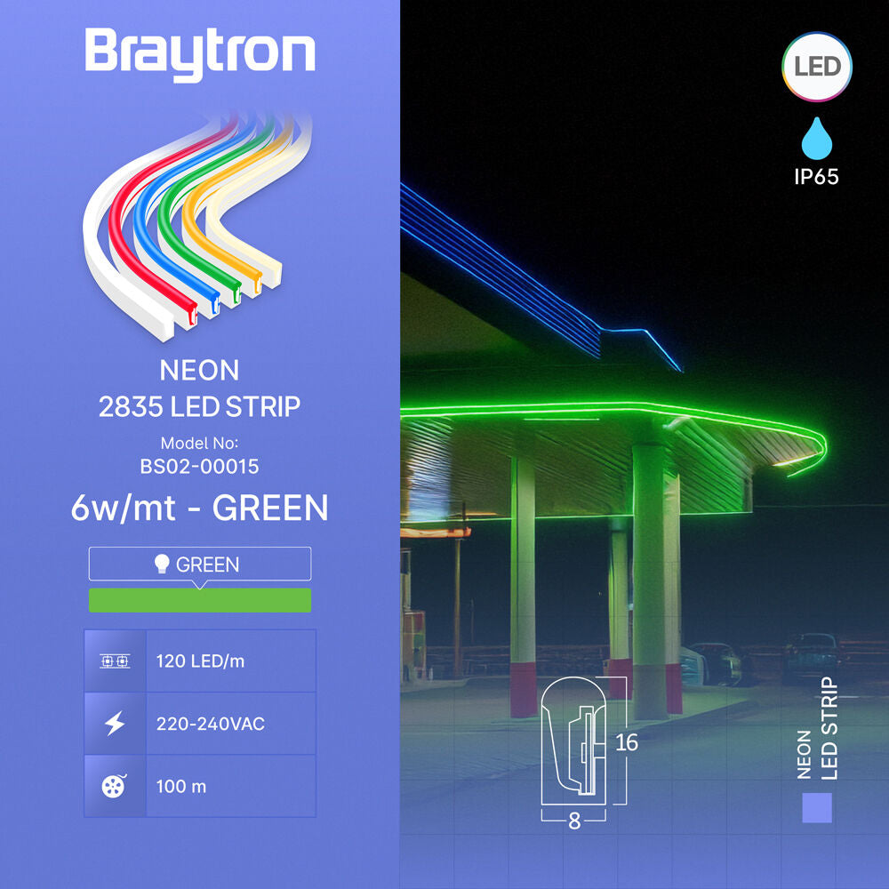 Fita LED Neon Braytron 8x16 220V Verde | Iluminação LED Neon