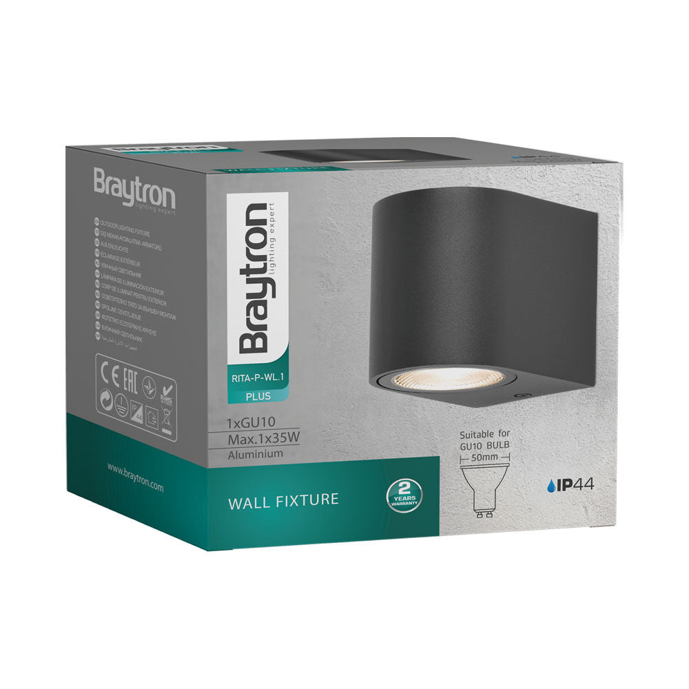 BRAYTRON Luminária de Parede BRY-RITA 1xGU10 Cinza IP44 | Iluminação Externa