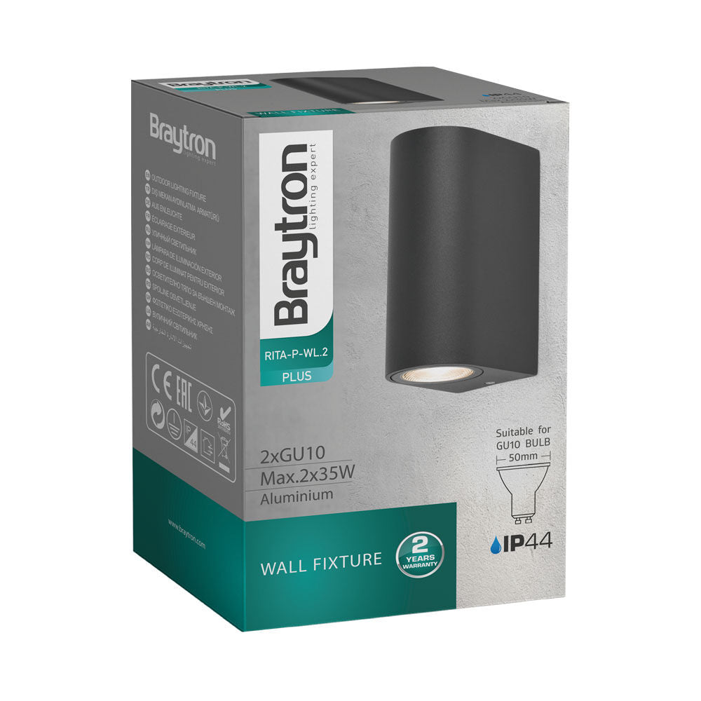BRAYTRON Luminária de Parede BRY-RITA 2xGU10 Cinza IP44 | Iluminação Externa