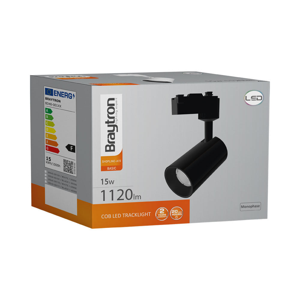 BRAYTRON Spot LED de Trilho BRY-SHOPLINE 15W 3000K Preto | Iluminação com Driver Isolado