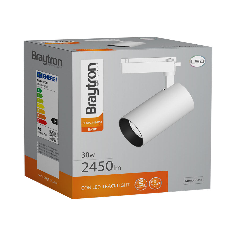 BRAYTRON Spot de Trilho LED BRY-SHOPLINE 30W 3000K Branco | Iluminação com Driver Isolado