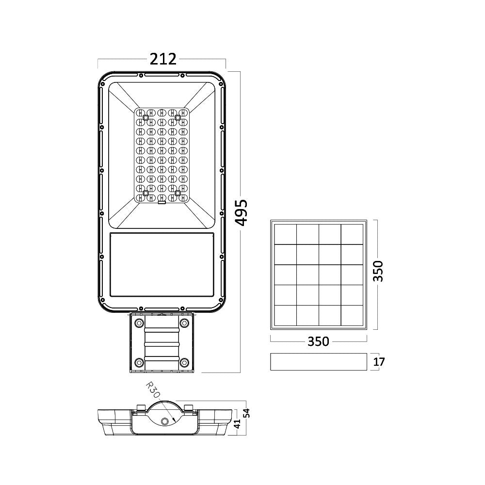 Luminária Solar Braytron ST02 100W | Iluminação Pública LED Solar 6500K IP65