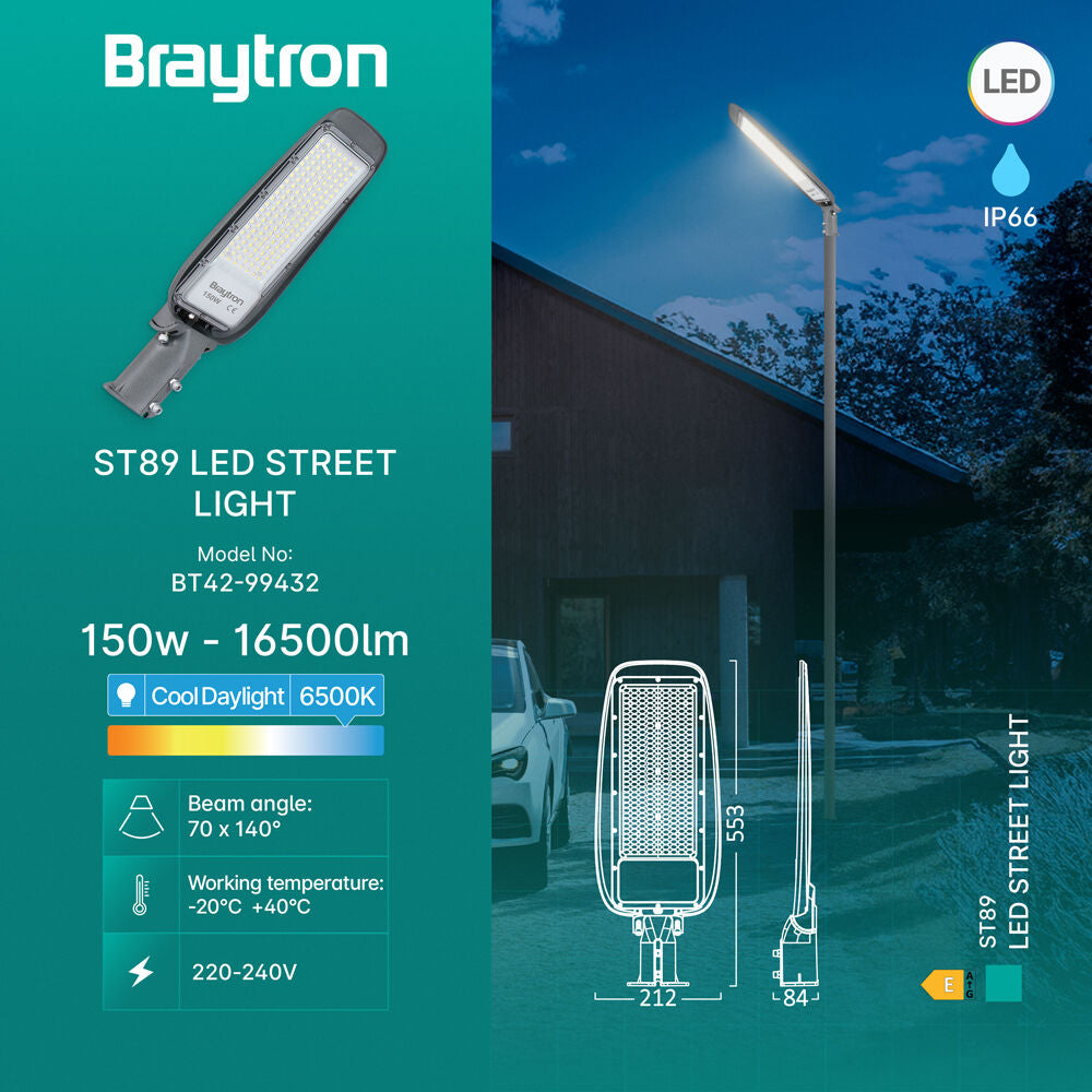 Luminária LED Braytron ST89 150W 6500K IP66 | Iluminação Pública para Exteriores